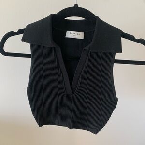 Aritzia Babaton Polo Collar Knit Ribbed V Neck Tank Top Size XXS Black